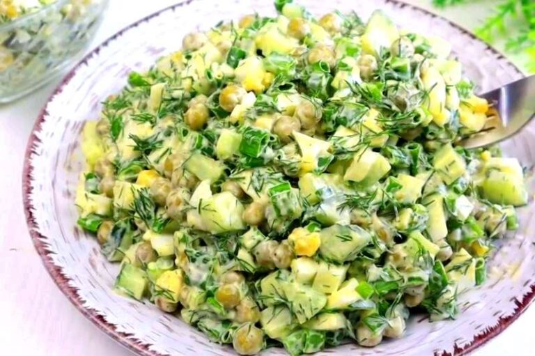 Очень Вкусный Салат за пять минут "Выручалочка" -салат с горошком, яйцом и огурцом