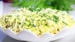Нежный Салат "Ивушка" с сардиной, огурцом и яйцами