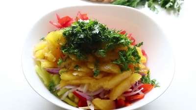 a bowl of food with greens