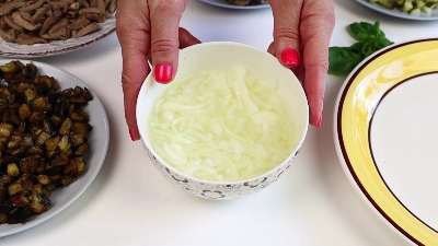 Салат "Сердце Осени" с куриными сердечками и баклажанами