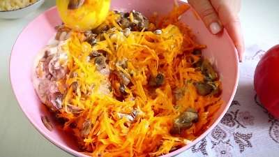 Запеканка из тыквы с куриным фаршем и грибами