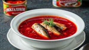 Постный борщ с фасолью и килькой