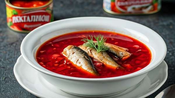Постный борщ с фасолью и килькой
