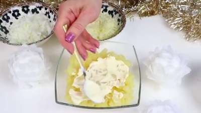 Салат с ананасами, курицей, сыром и яйцом — Нежная Зима 4 Салат с ананасами, курицей, сыром и яйцом — Нежная Зима
