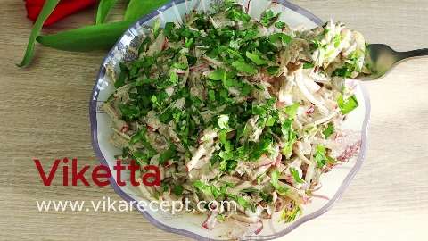 Салат с печенью маринованным луком и редисом рецепт