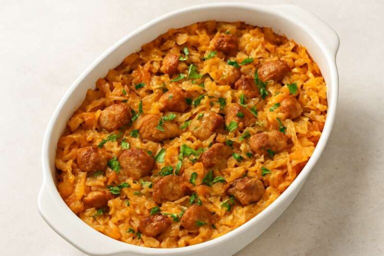 Молодая капуста с мясом в духовке