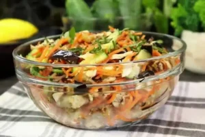 Рецепт Салат из баклажанов и курицы и моркови по корейски