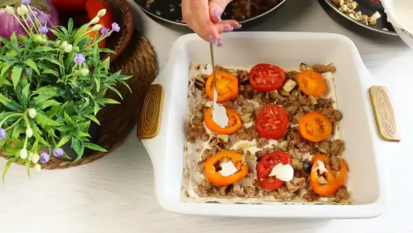 Лазанья на лаваше с фаршем и баклажанами 6 лазанья
