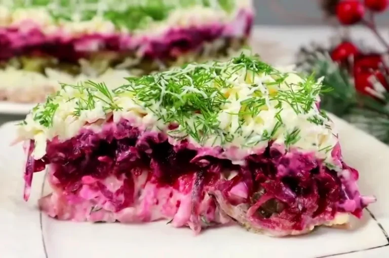 Салат Камелия с копчёной курицей и свеклой