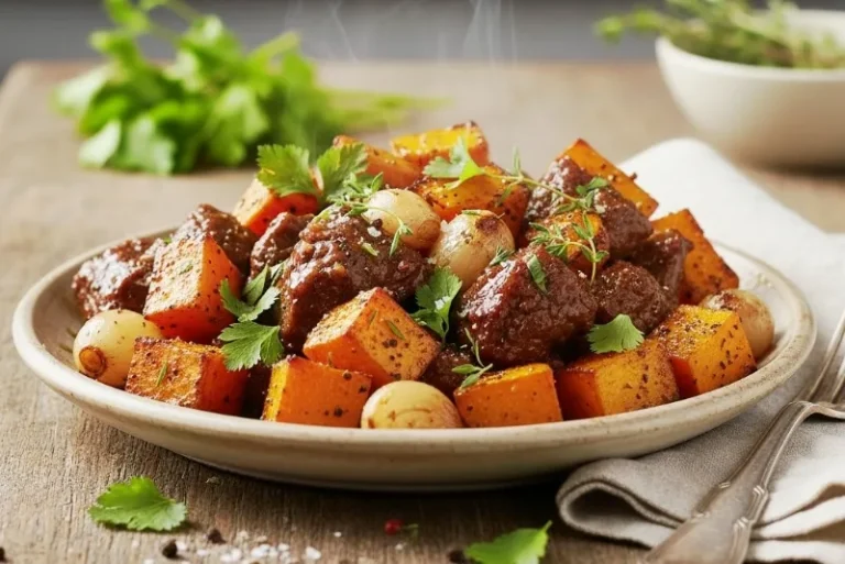 Жареная тыква с мясом на сковороде по домашнему