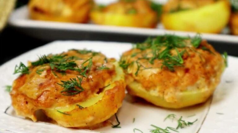 Фаршированный картофель с фаршем в духовке — простой рецепт из детства