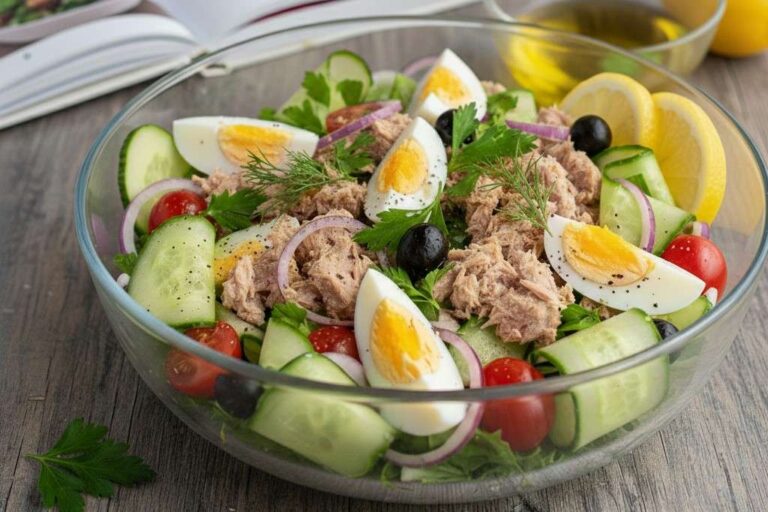 Диетический салат с тунцом, яйцом и огурцом рецепт без майонеза
