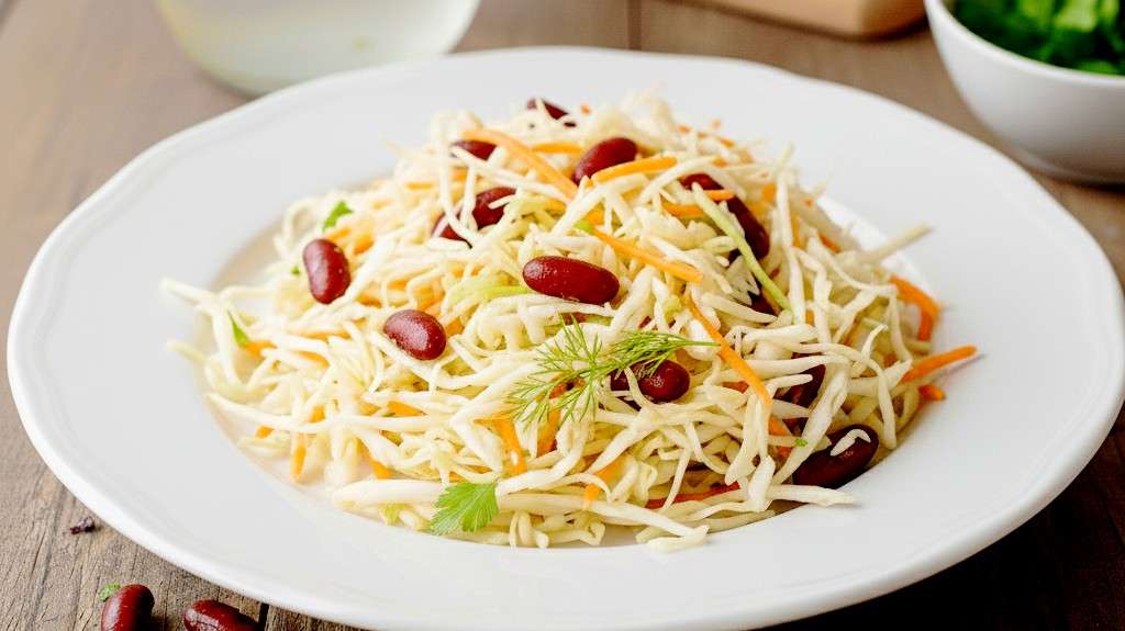 Салат с фасолью , капустой и морковью