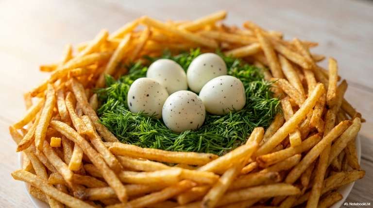 Пасхальный салат "Гнездо" с курицей
