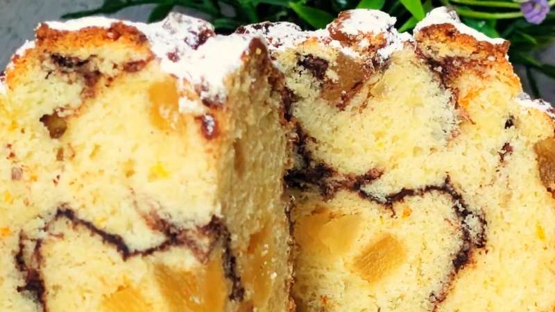 Творожный мраморный кулич с шоколадом и апельсиновой цедрой без дрожжей